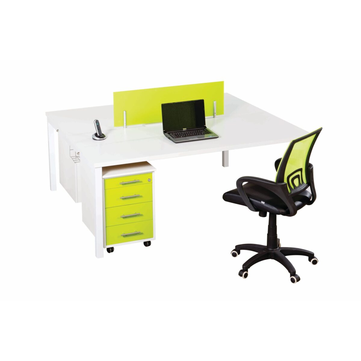 Euro Benching 2 Way Workstation with Mobile Pedestal & Desk Top Open Bookcase - Image 2