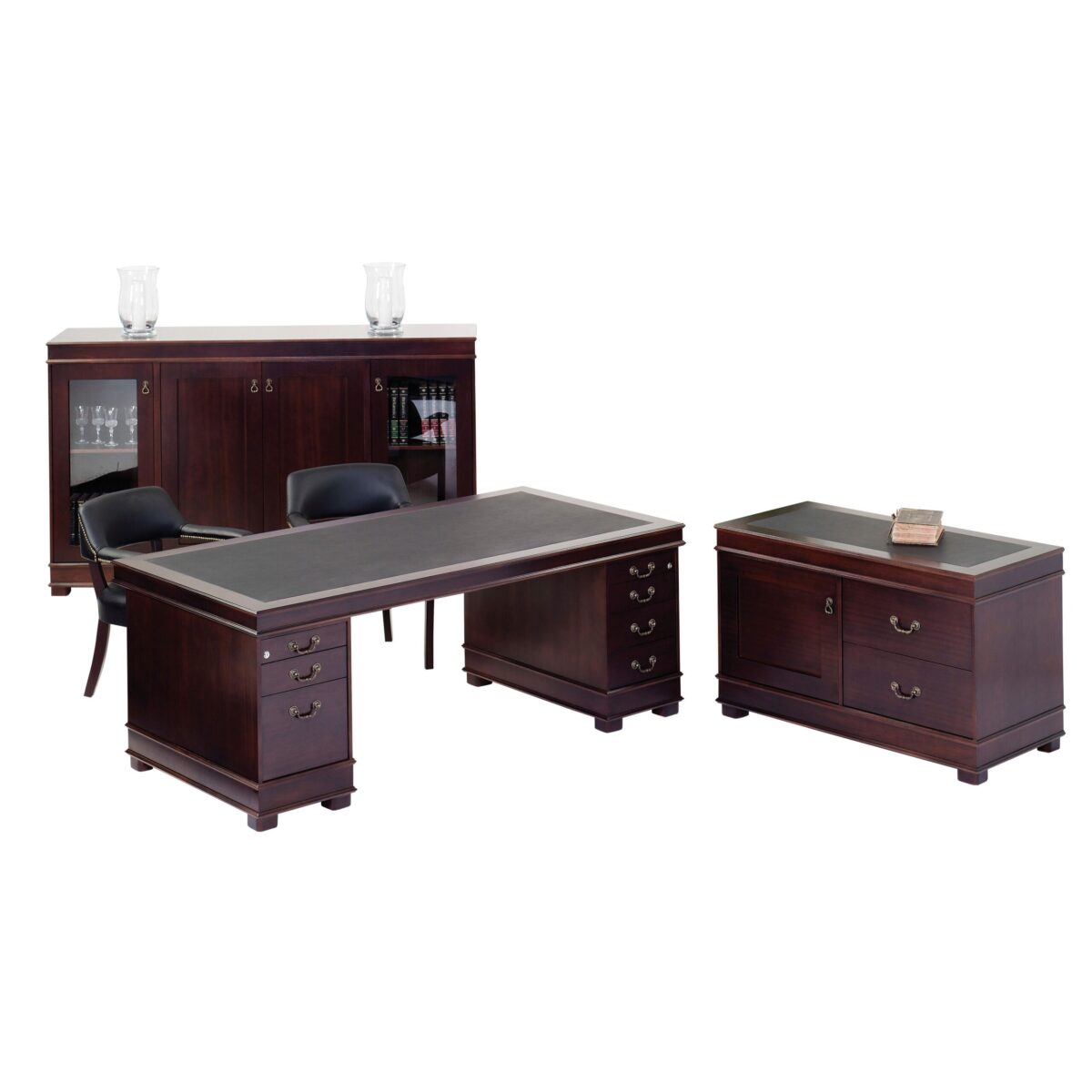 Partners Executive Double Pedestal Desk with Combination Credenza (Veneer 80mm) - Image 1
