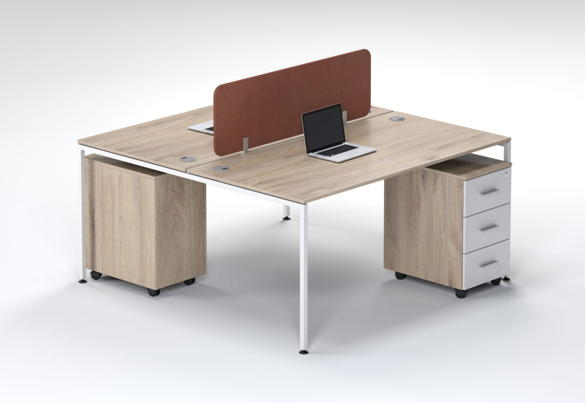 Evolution Dual Desk with 3 Drawer Mobile Pedestal + Desk Screen - Image 3