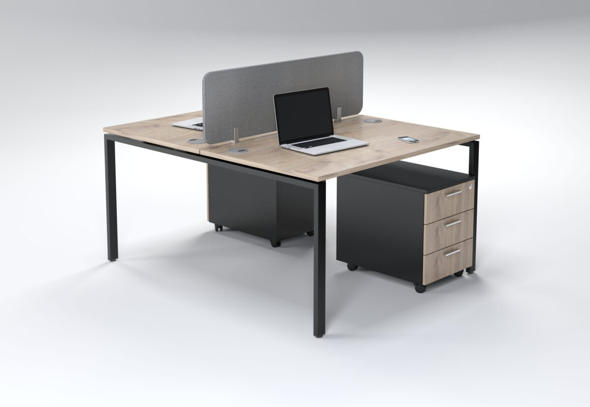 Evolution Dual Desk with 3 Drawer Mobile Pedestal + Desk Screen - Image 5
