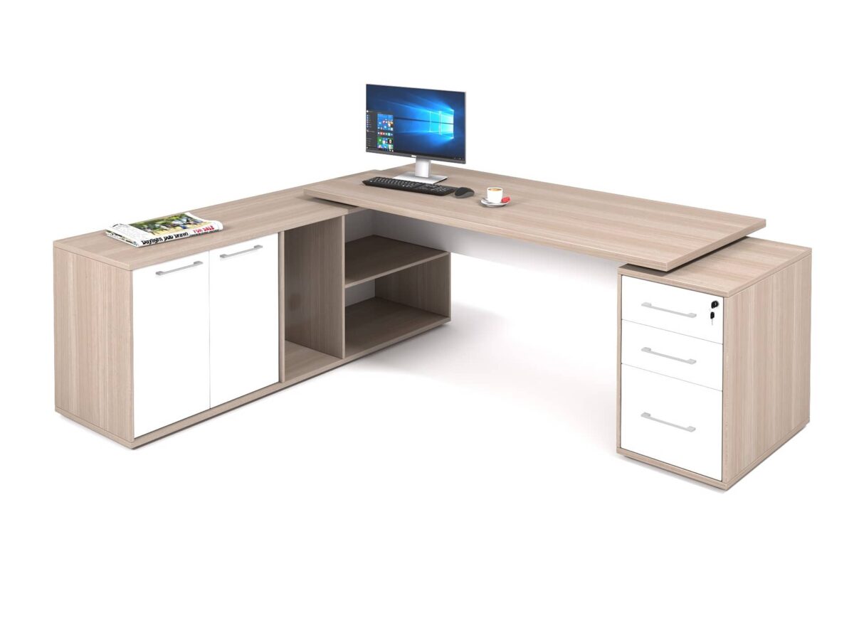 Evolution Single Pedestal Desk with Roller Door Credenza (Melamine 32mm) - Image 3