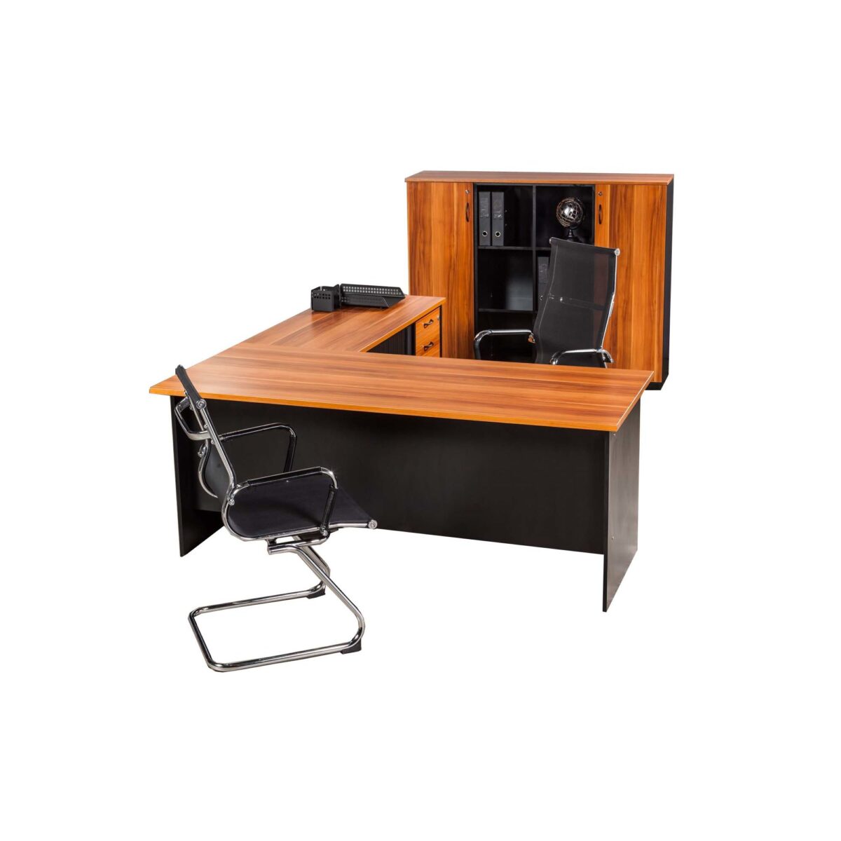 Evolution Single Pedestal Desk with Roller Door Credenza (Melamine 32mm) - Image 2