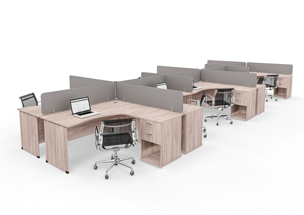 Platinum 4 Way Workstation with Desk Height Pedestal & Screens - Image 1